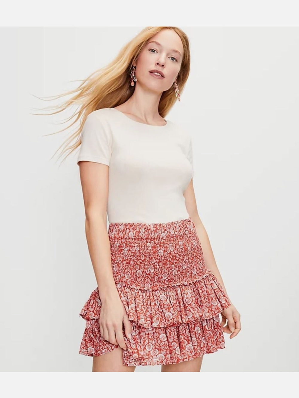 NWOT LOFT palm smocked Tiered Ruffle Mini Skirt